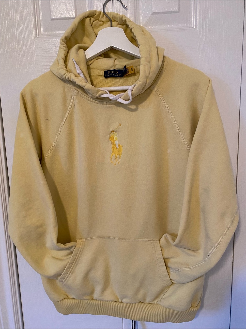 Polo by Ralph Lauren Pale Butter Yellow Kangaroo Hoodie Sweatshirt Size Large
